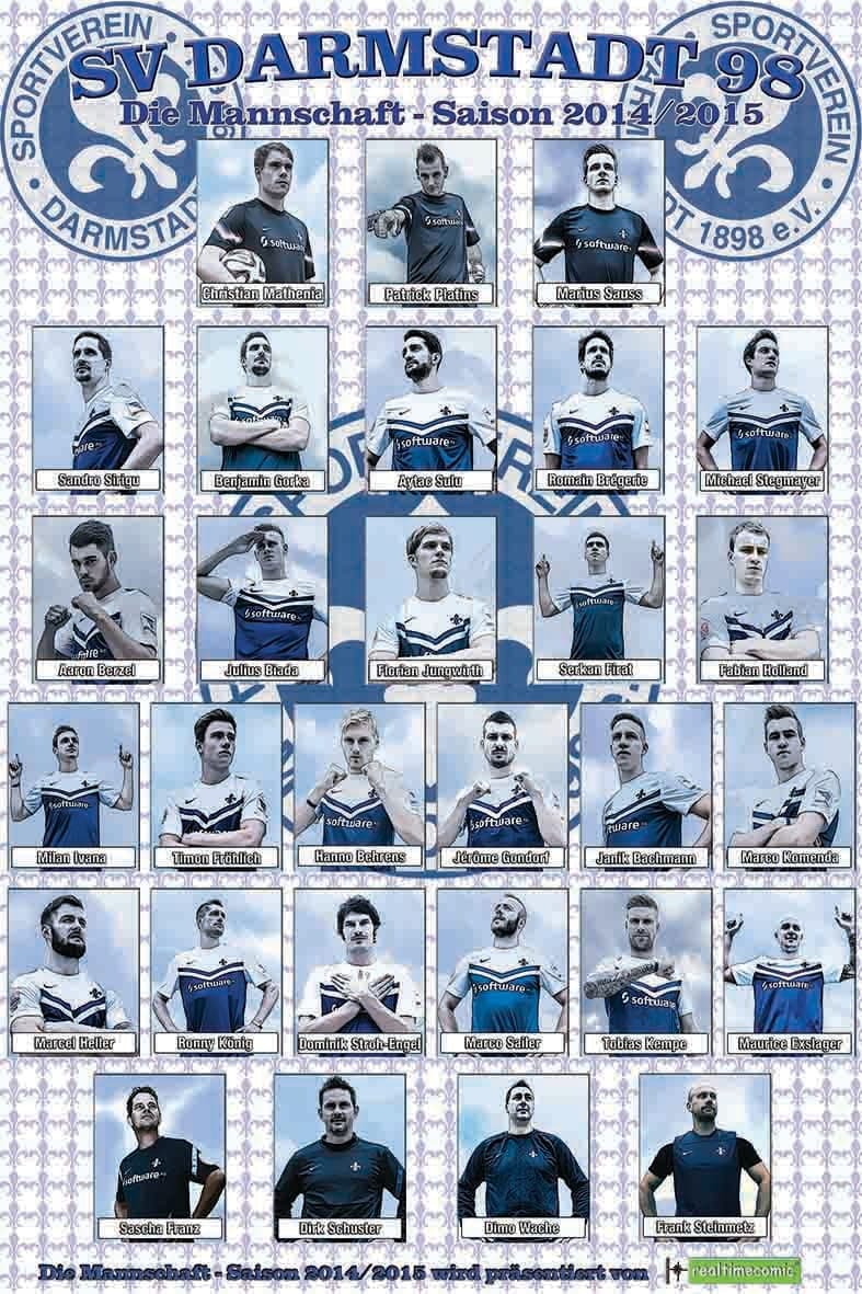 Mannschaftsposter SV Darmstadt 98, Saison 2014/15, im Comicstil