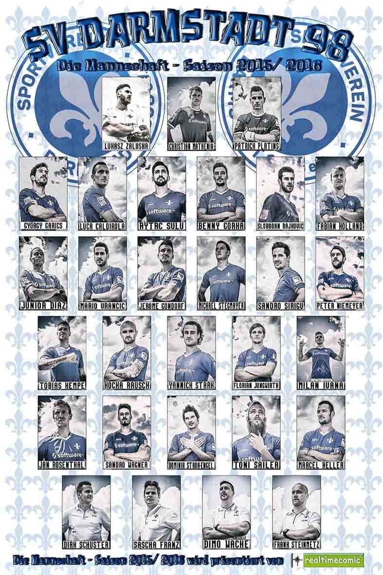 Mannschaftsposter SV Darmstadt 98, Saison 2015/16, im Comicstil