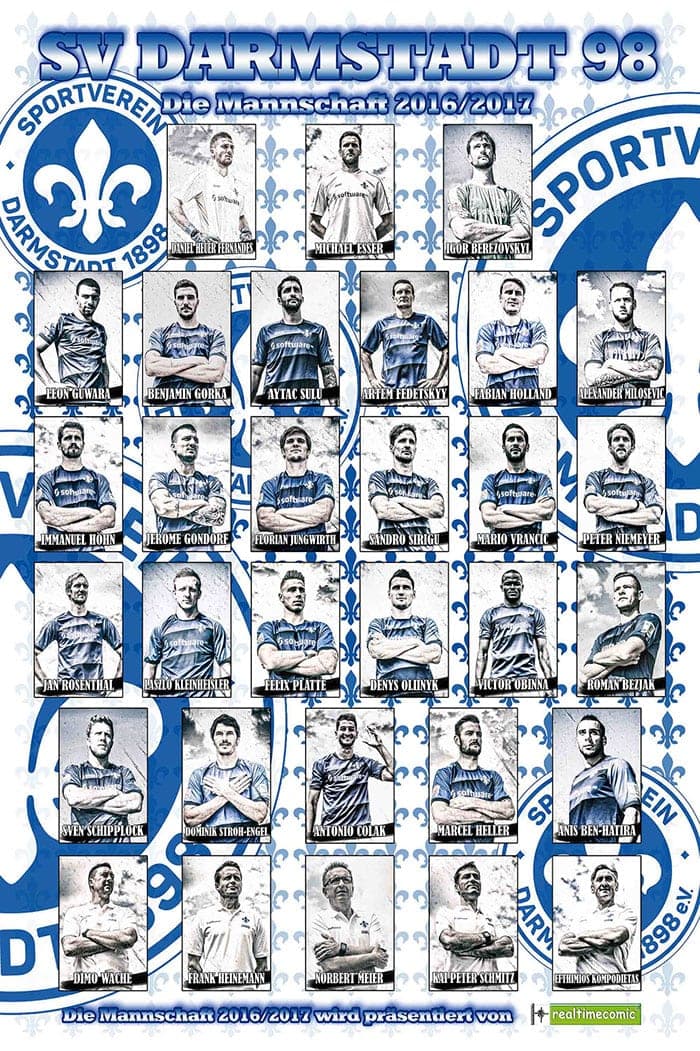 Mannschaftsposter SV Darmstadt 98, Saison 2016/17, im Comicstil